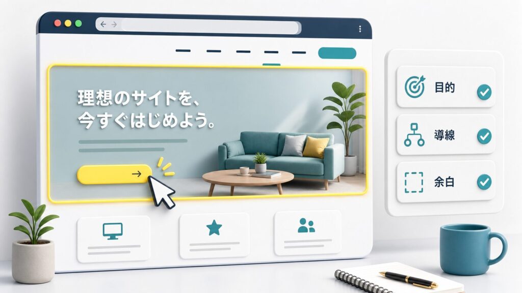 WordPress有料テーマのデモサイトでファーストビューを確認するイメージ