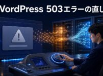 WordPressの503エラーとサーバー負荷に対応する管理者を描いたアイキャッチ