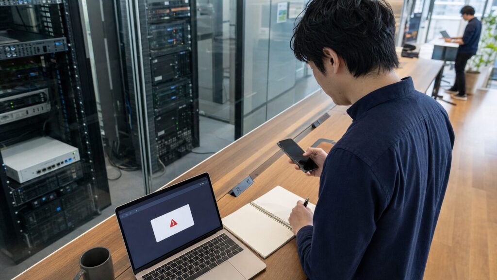複数のブラウザと端末で504エラーの範囲を確認する運営者