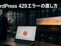WordPressの429エラーとアクセス制限を調査する管理者を描いたアイキャッチ