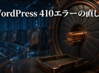 閉鎖されたURL保管庫が410 Goneを示す立体的なサーバー施設